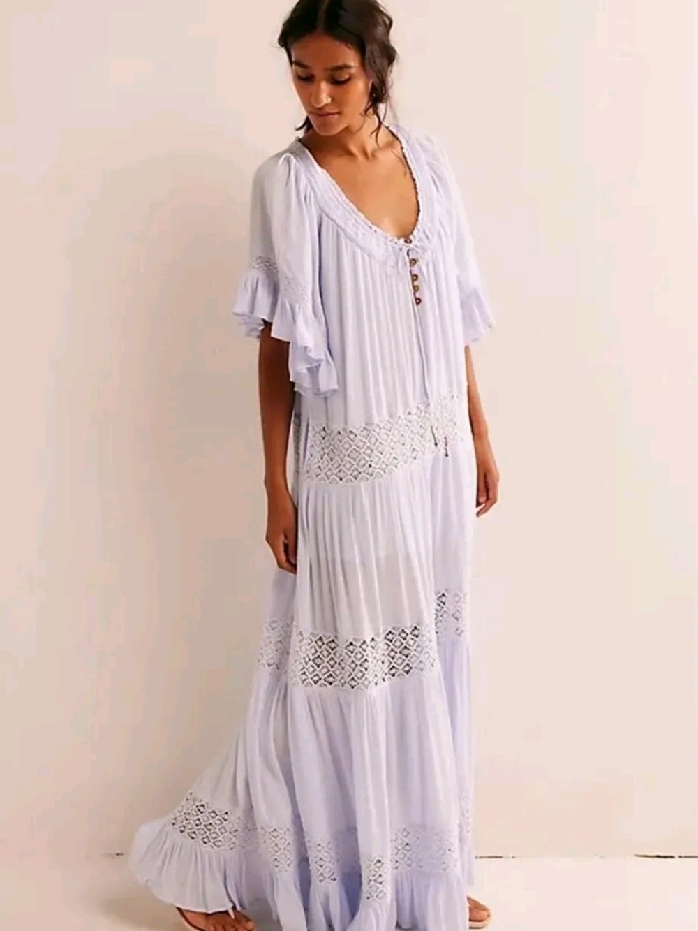 Free People Dream On Maxi Dress In Xenon Blue L NWOT